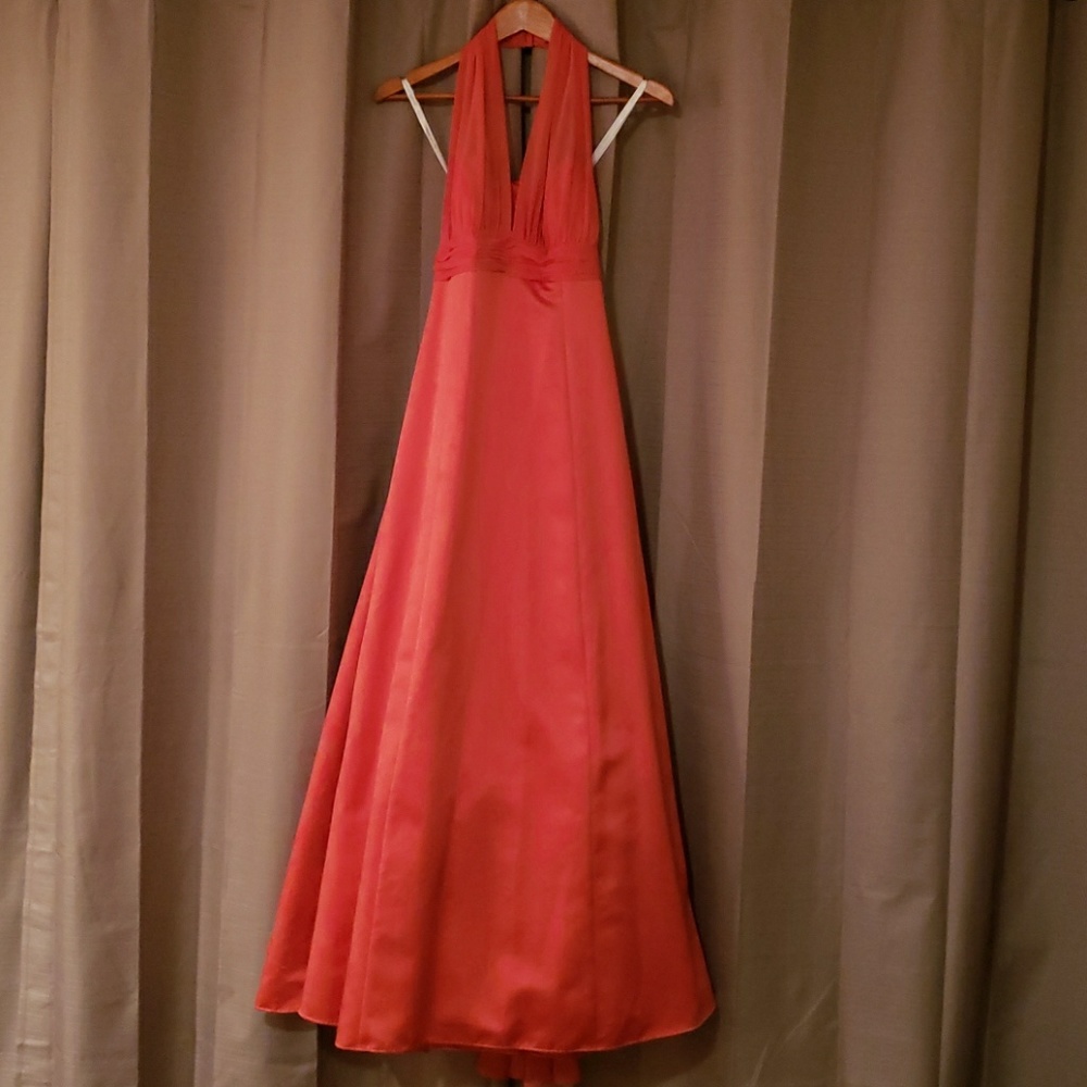 Coral color full length dress